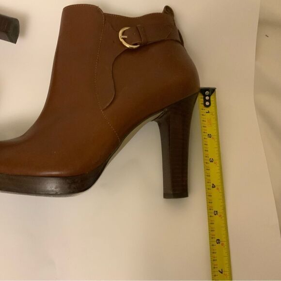 Neiman Marcus SPENCER Brazil BROWN LEATHER Heels BOOTIES Boots BUCKLE eur 38 - Picture 12 of 12